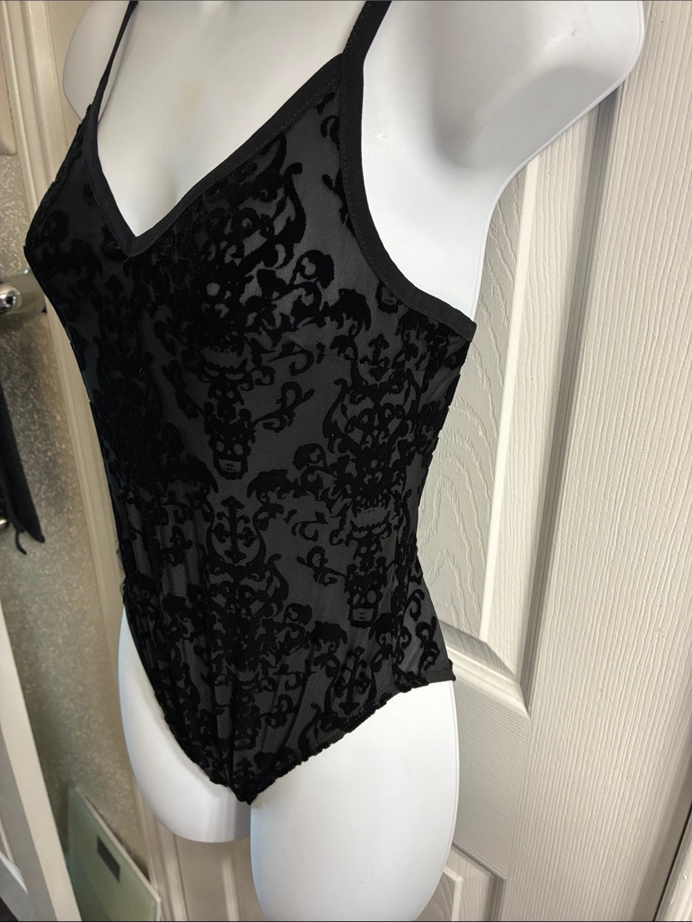 Killstar Daemonic Forces Black Velvet Burnout V-Neck Bodysuit - Picture 3 of 4